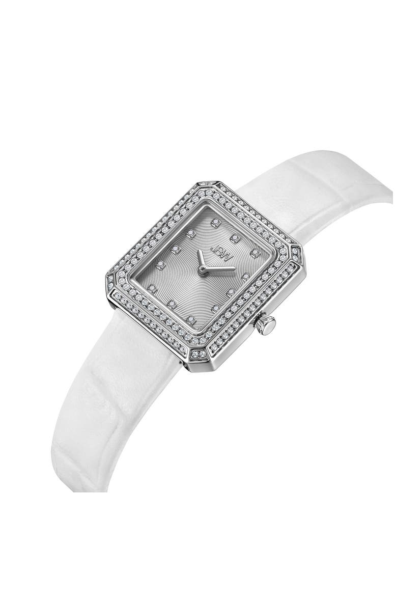 Arc Diamond Leather Strap Watch, 23mm, Alternate, color, WHITE
