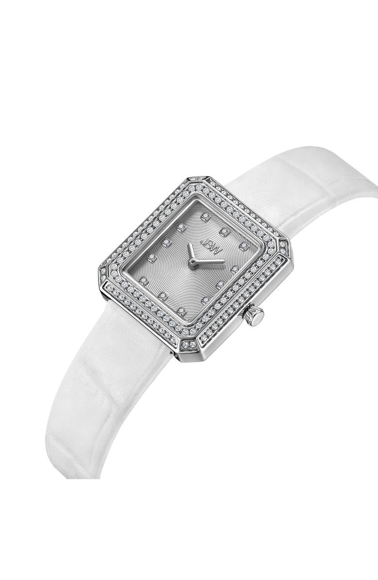 JBW Arc Diamond Leather Strap Watch, 23mm, Alternate, color, White