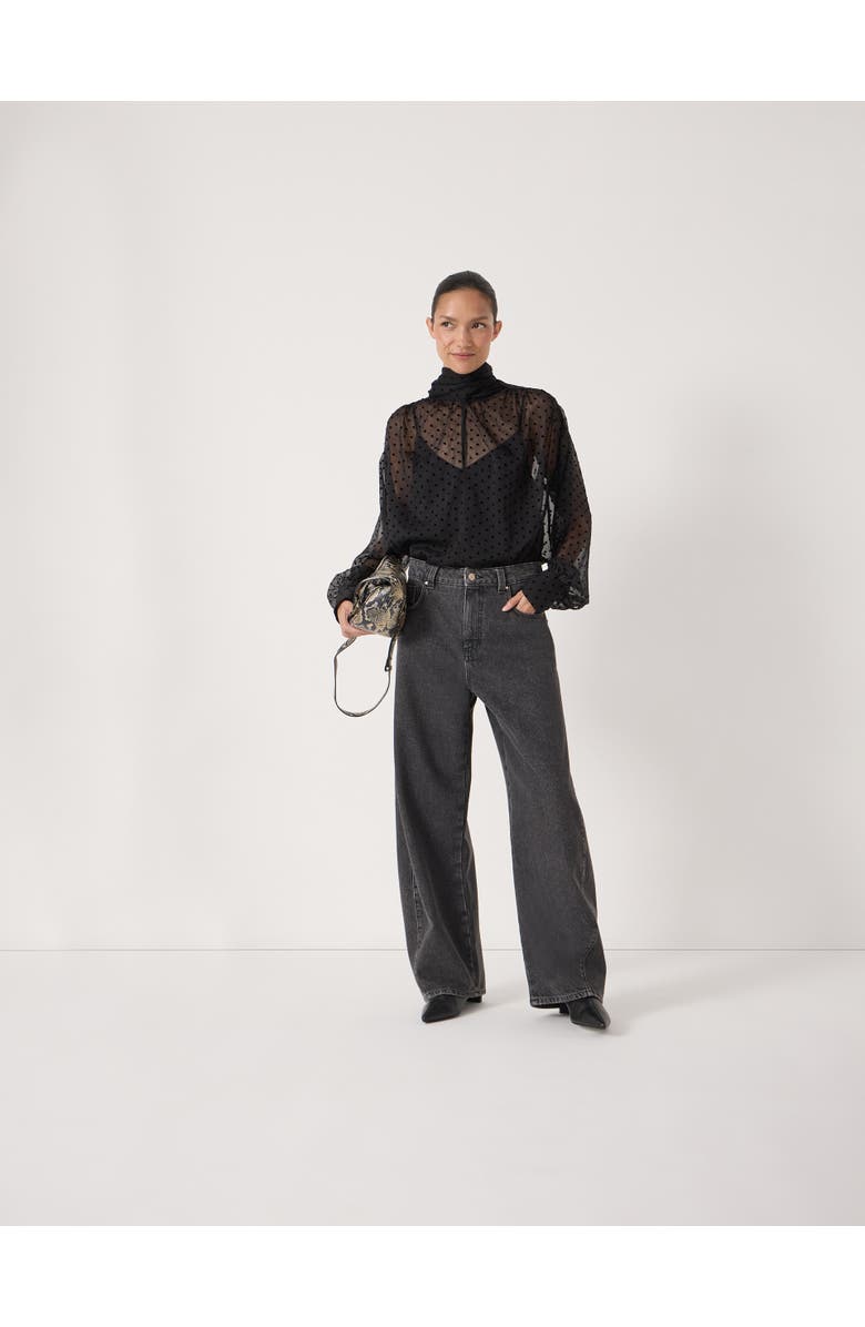 Hush Tie Neck Flocked Spot Blouse, Alternate, color, Black