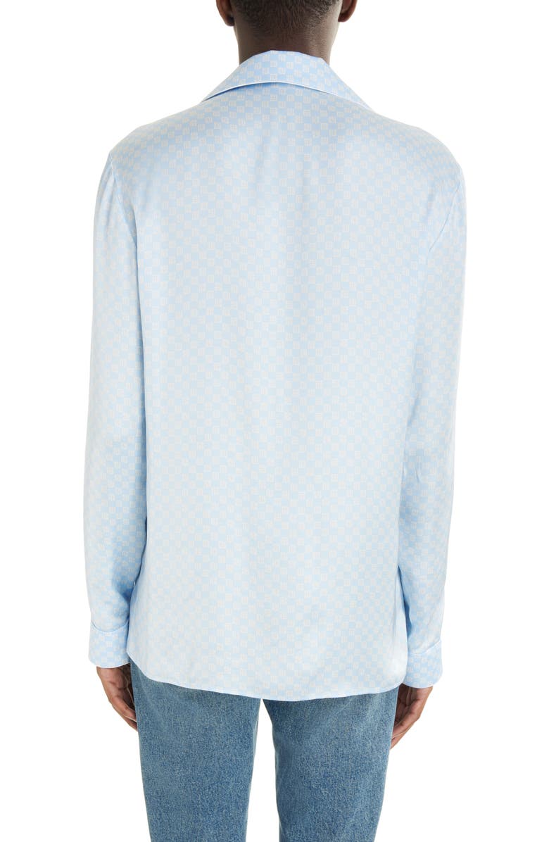 Balmain Mini Monogram Satin Button-Up Shirt, Alternate, color,