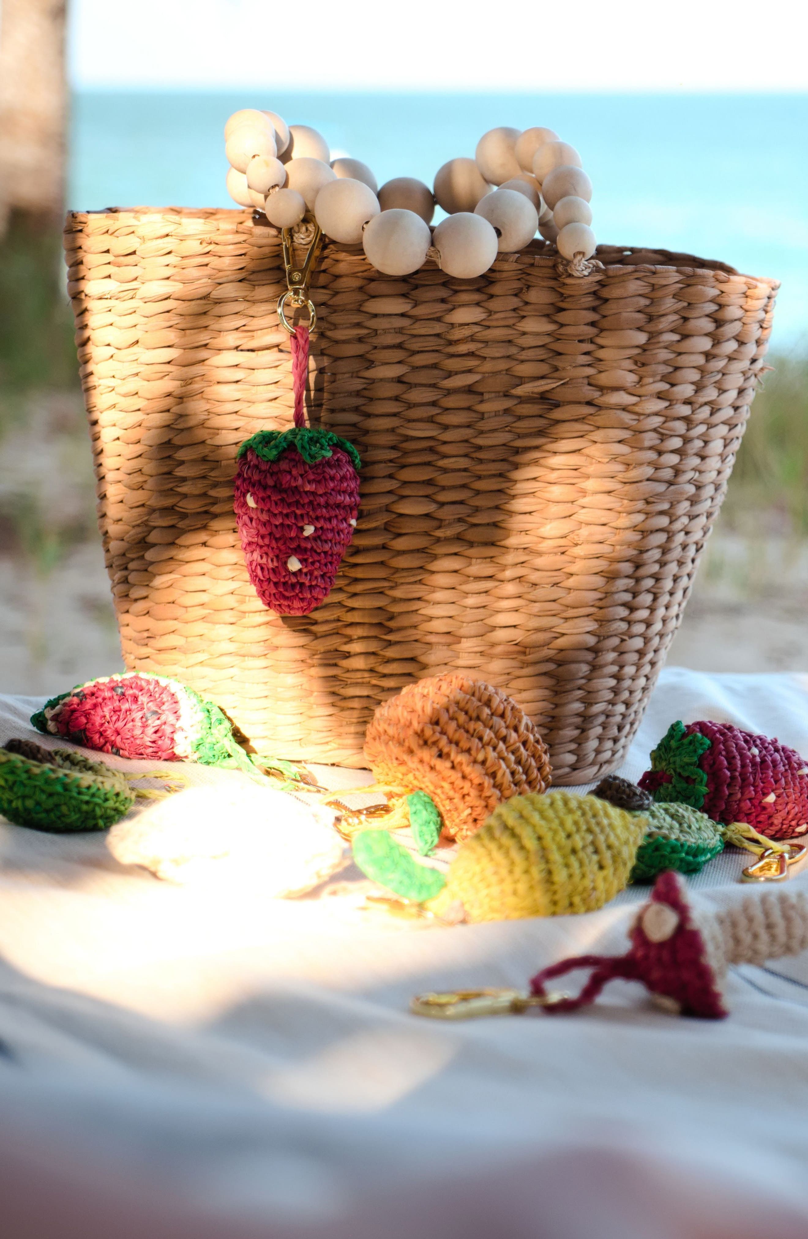 LIKHA Strawberry Raffia Bag Charm, Alternate, color, Red