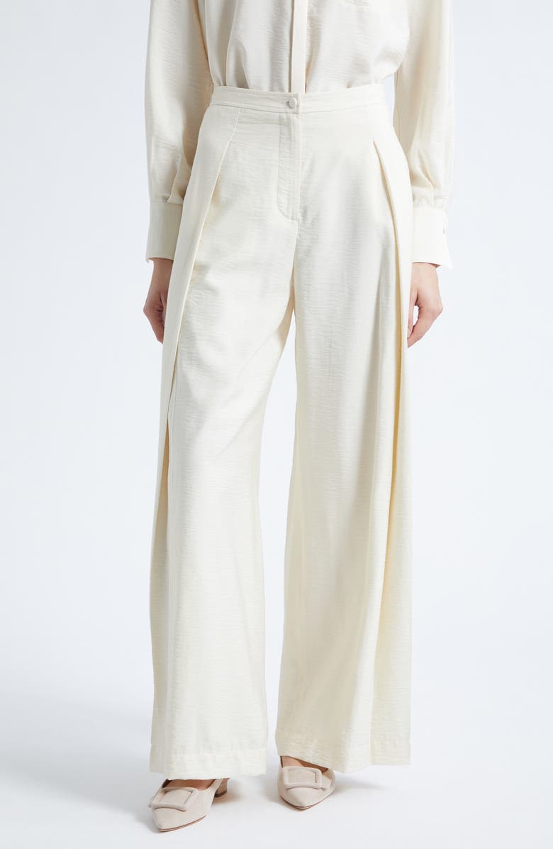 Emporio Armani Reverse Pleat Techno Rayon Wide Leg Pants, Main, color, Ivory