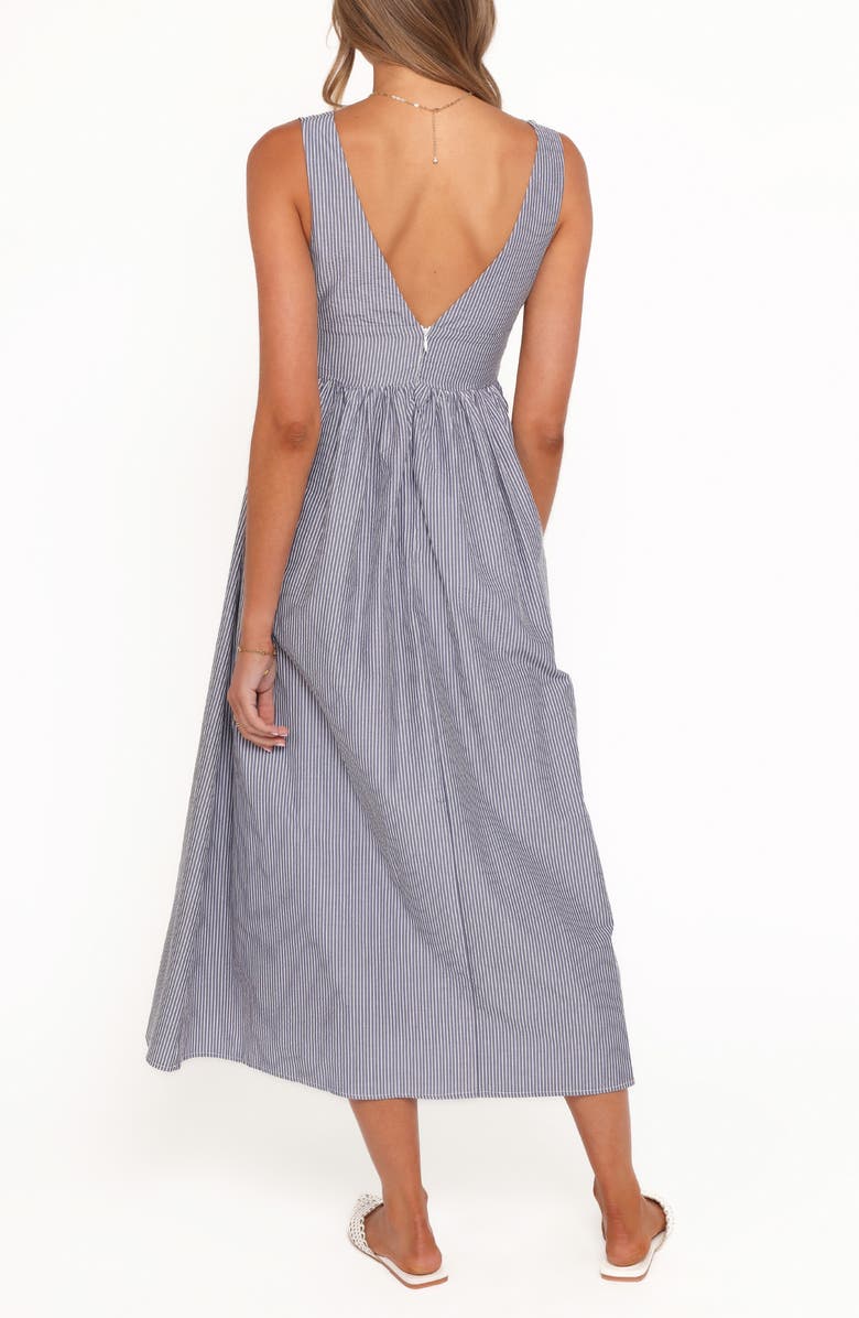 Petal & Pup Annora Pinstripe Cotton Midi Dress, Alternate, color, Navy Pinstripe