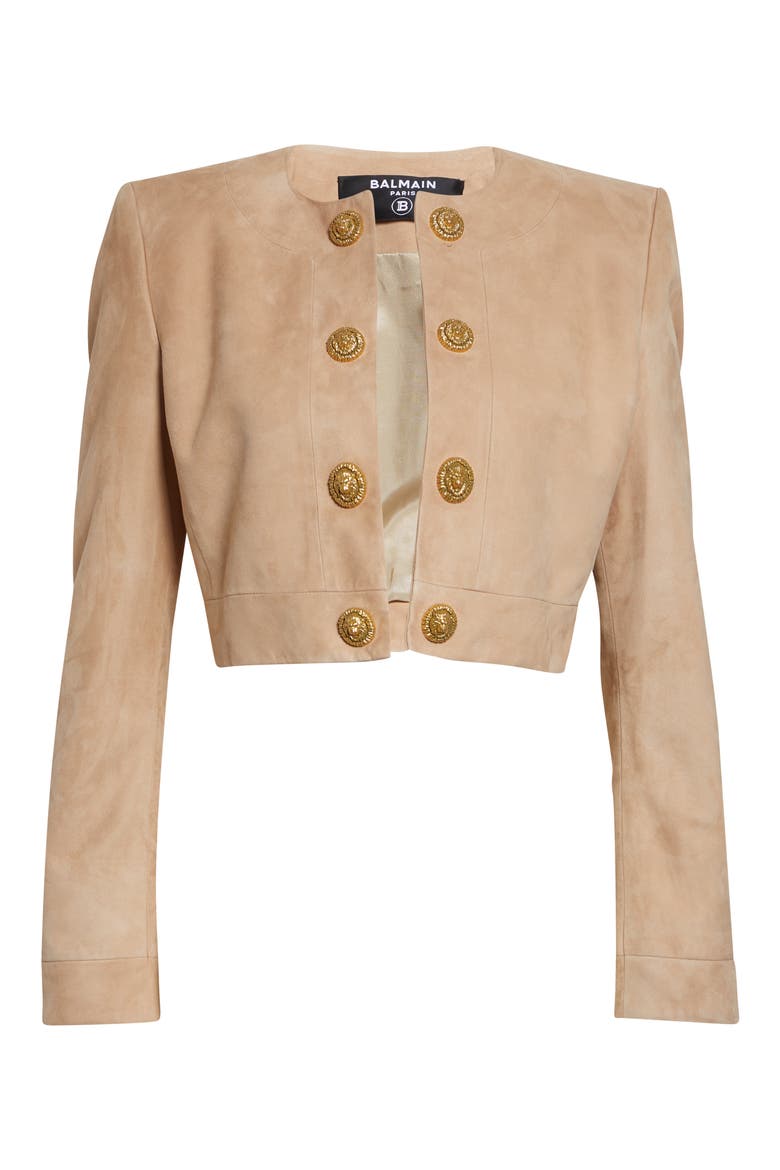 Crop Suede Spencer Jacket, Alternate, color, 8FI SAND