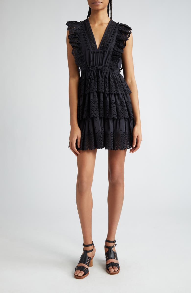 Ulla Johnson Lilith Eyelet Tiered Minidress, Main, color, 