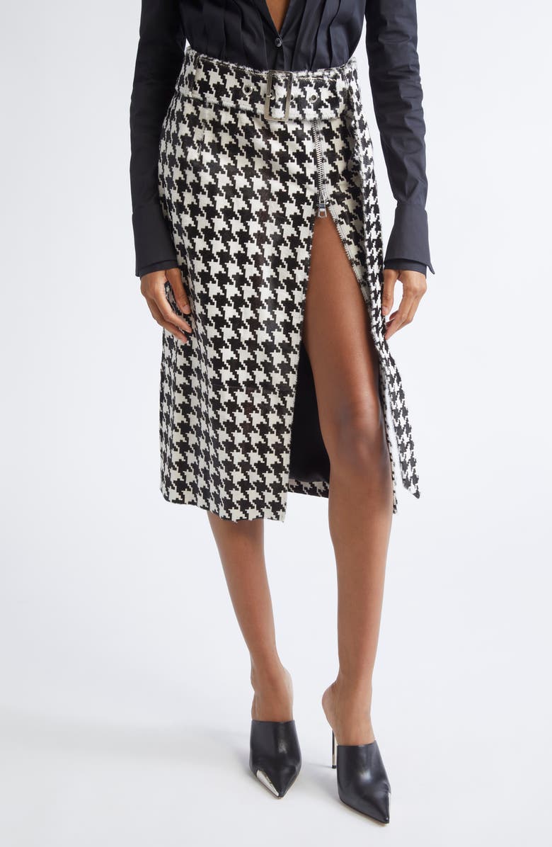 LaQuan Smith Houndstooth Tailored Genuine Calf Hair Skirt, Main, color, Black/ White
