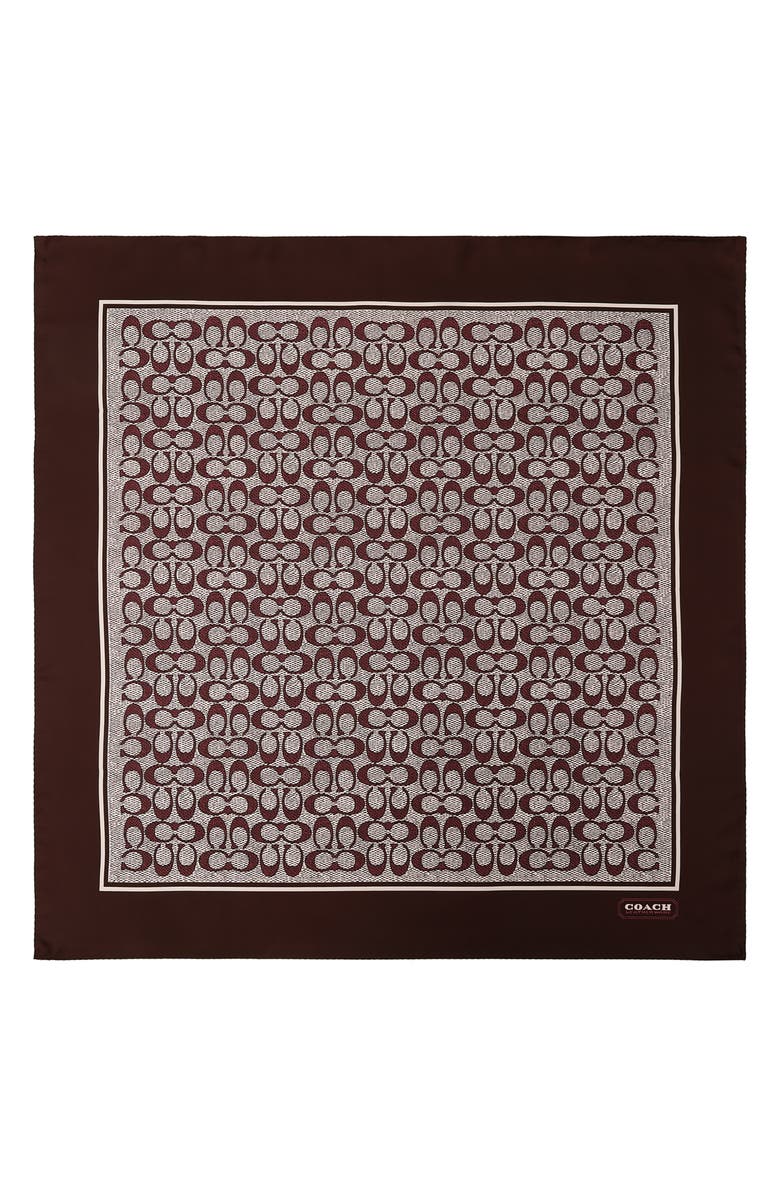 COACH Textured Signature Logo Square Silk Scarf, Alternate, color, Black/ Currant