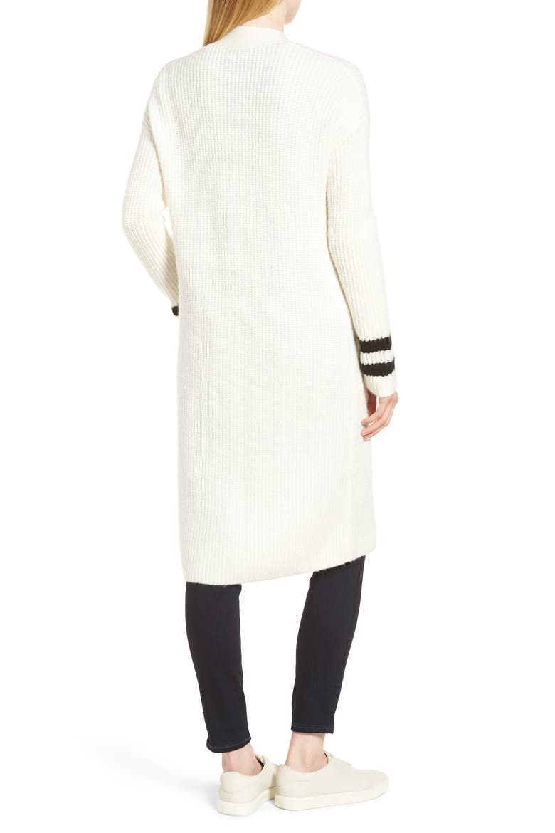 Long Open Front Cardigan, Alternate, color, IVORY- BLACK