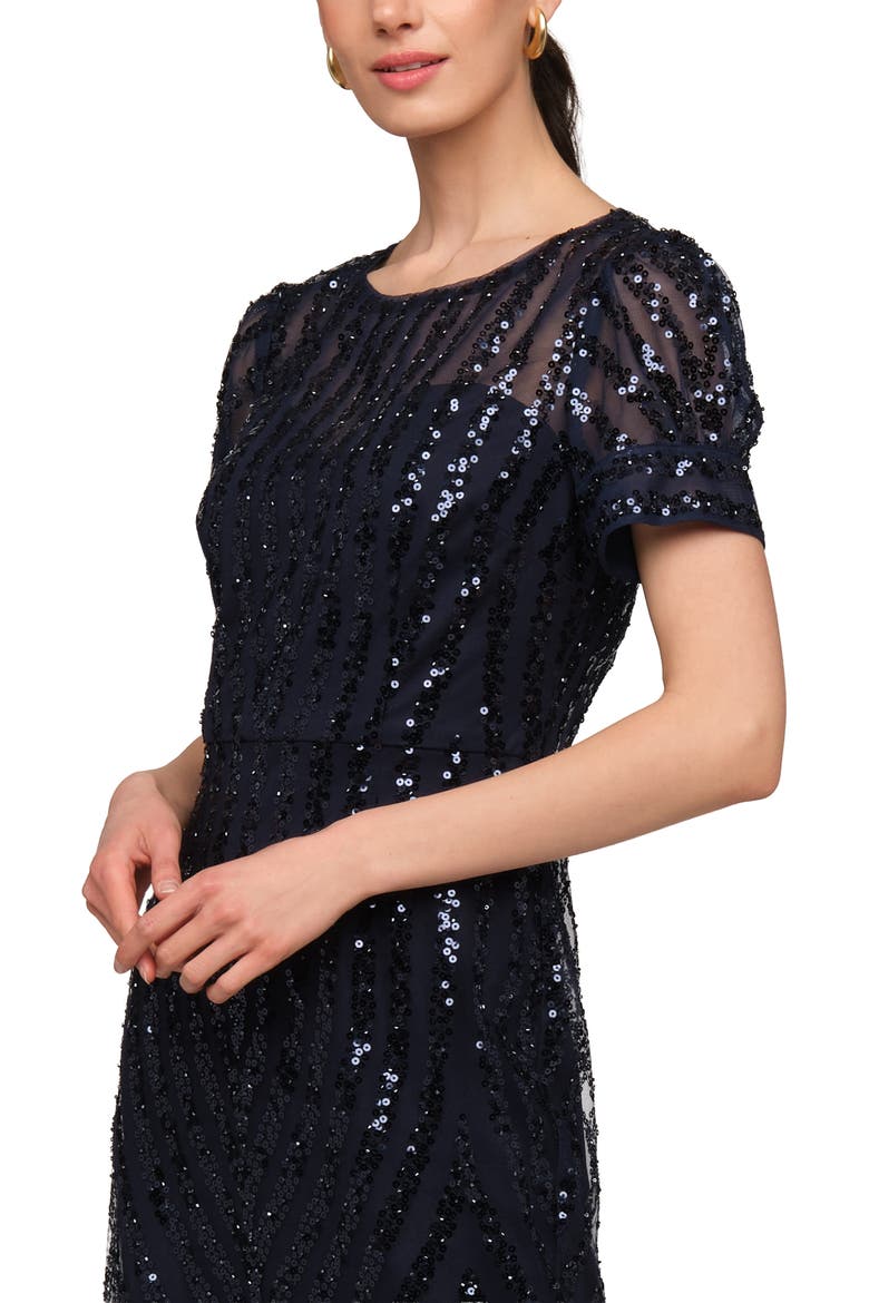 Ivetta Sequin Stripe Illusion Neck Column Gown, Alternate, color, NAVY