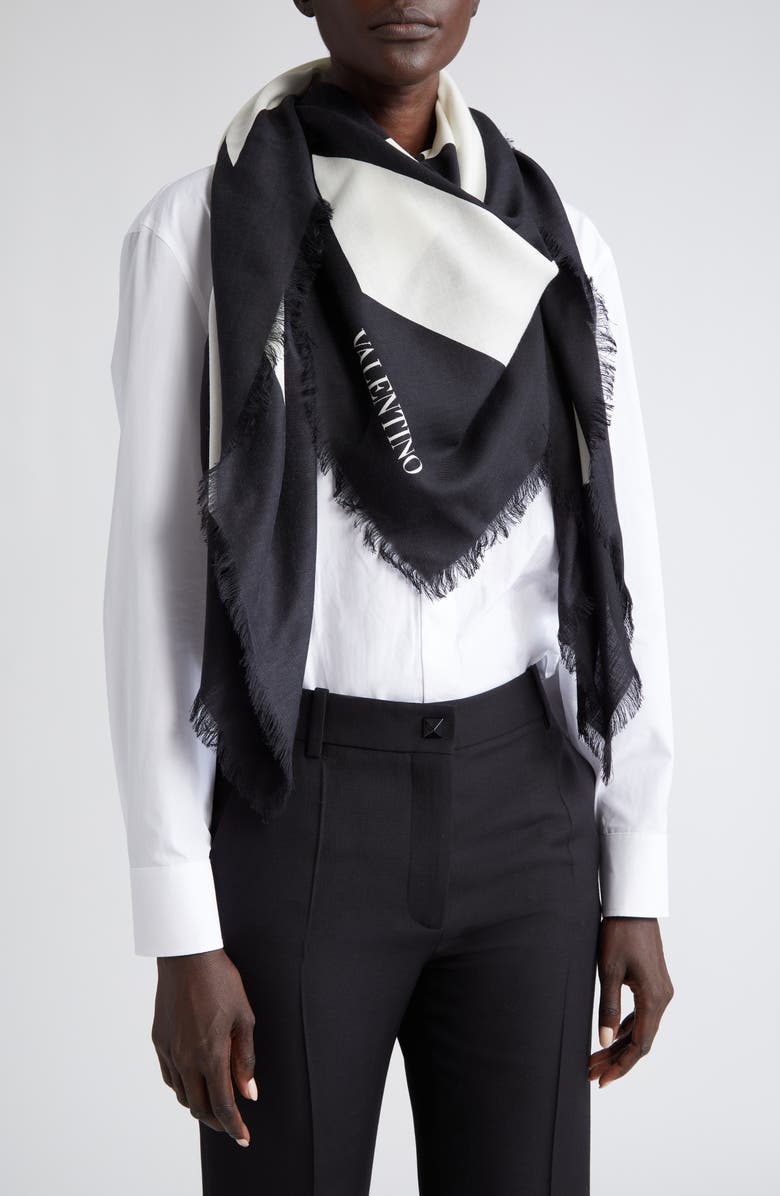 Valentino Garavani Chevron Stripe Cashmere & Silk Fringe Scarf, Alternate, color,