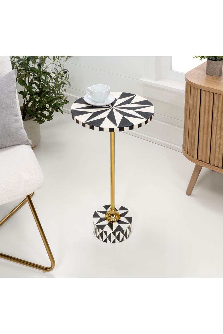 Calix Art Deco Metal/Resin Geometric Star Round Drink Table, Alternate, color, Black/White