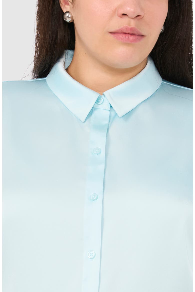 Satin Button-Up Shirt, Alternate, color, ICED AQUA