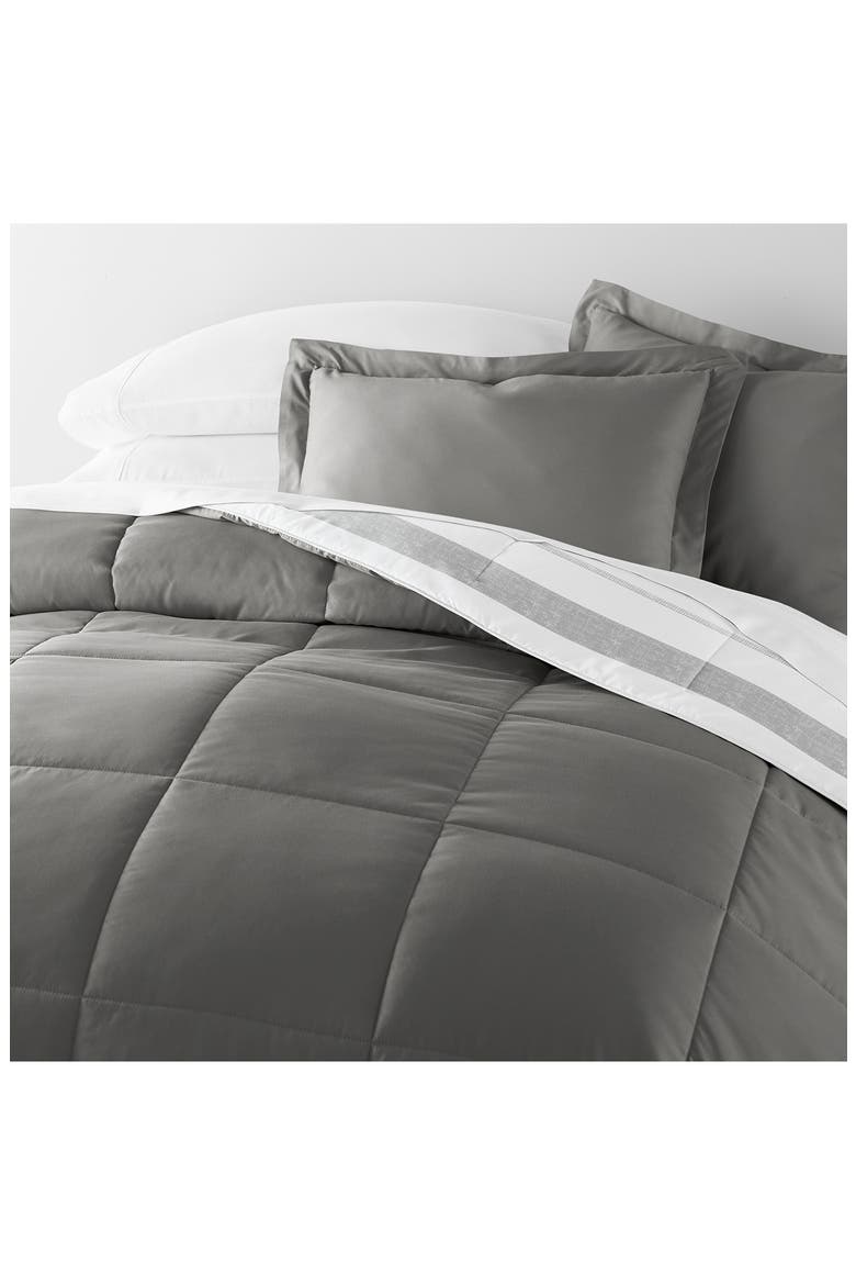 Stitched Stripe Reversible 3-Piece Comforter Set, Alternate, color, GRAY
