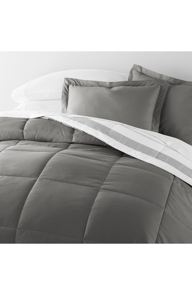 HOMESPUN Stitched Stripe Reversible 3-Piece Comforter Set, Alternate, color, Gray