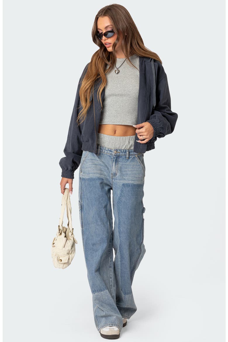 Milly Oversize Zip Crop Hoodie, Alternate, color, NAVY