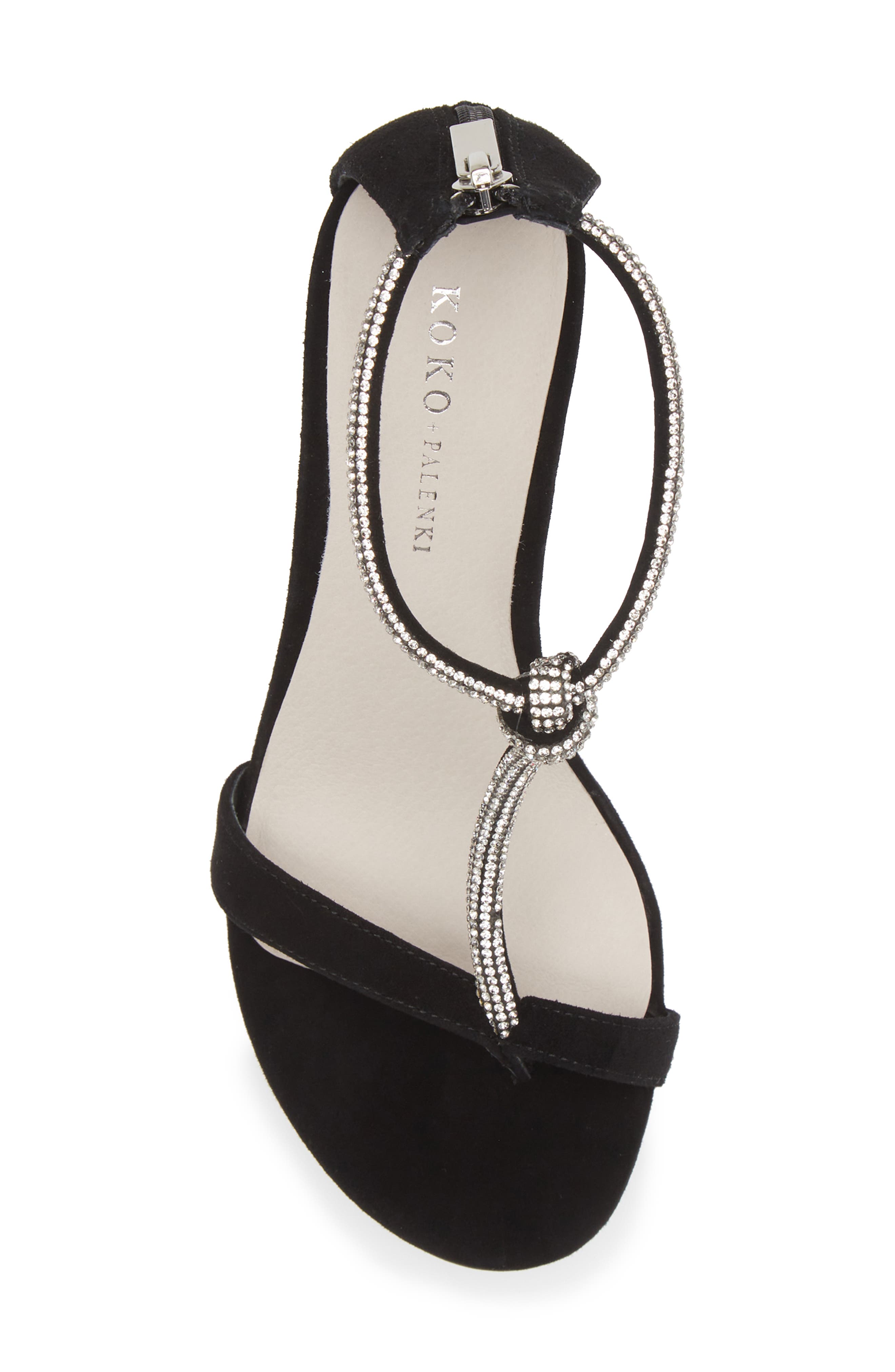 KOKO + PALENKI Odette Pavé Crystal T-Strap Sandal, Alternate, color, Black Suede