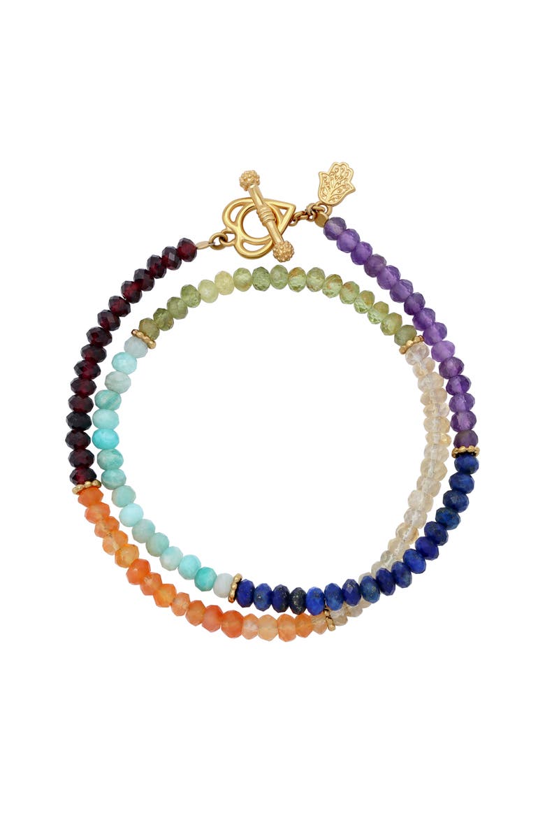 Chakra Bloom Gemstone Heart Wrap Bracelet, Main, color, Multicolor