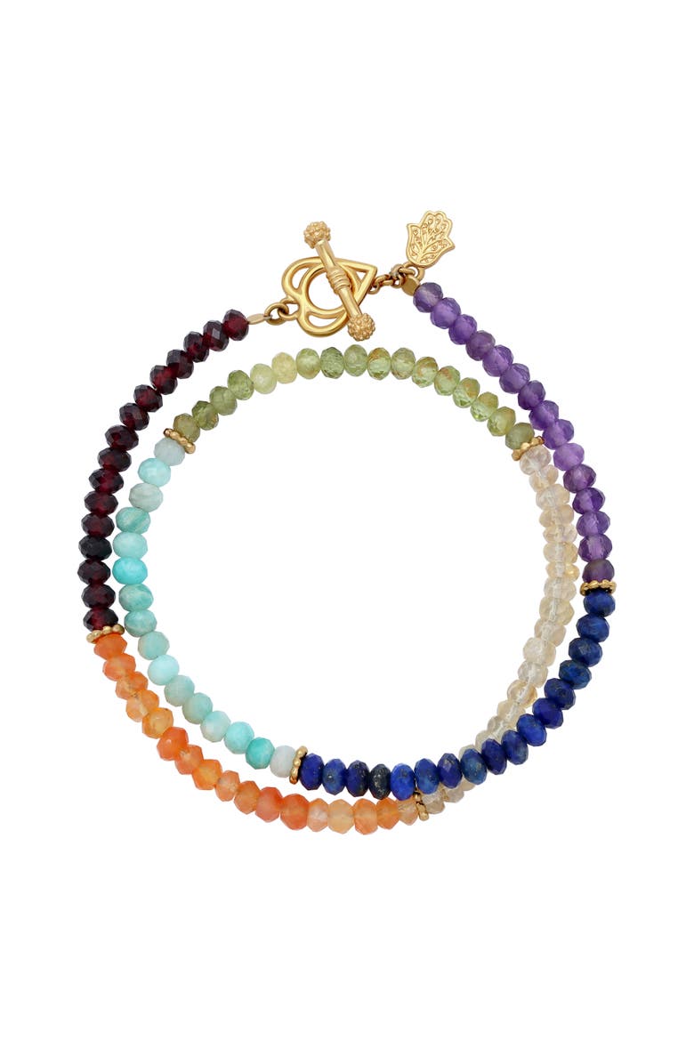 Karma and Luck Chakra Bloom Gemstone Heart Wrap Bracelet, Main, color, Multicolor