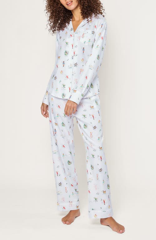 Petite Plume Holiday Print Cotton Twill Pajamas In White