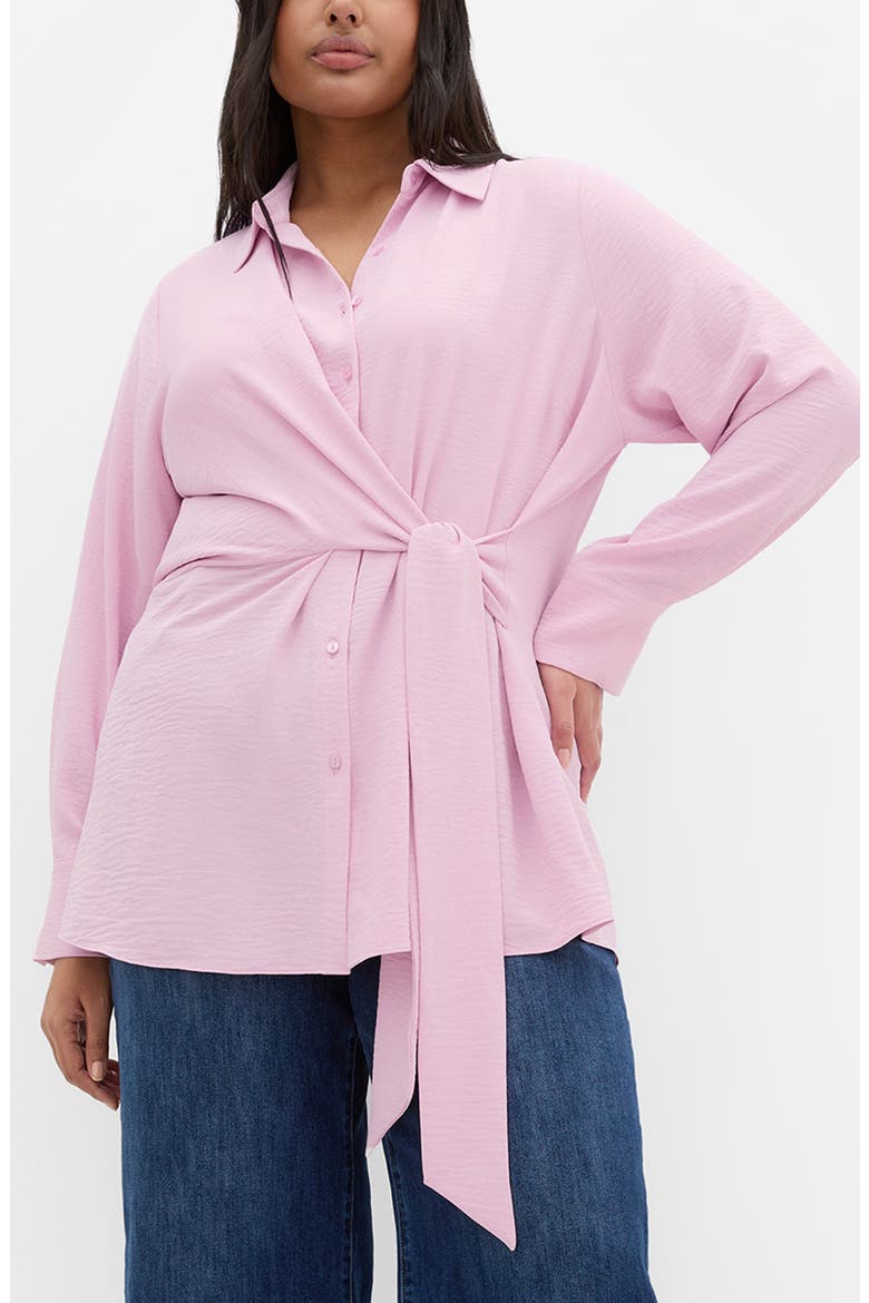 Telia Tie Waist Button-Up Shirt, Main, color, SOFT PINK