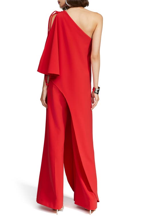 HALSTON HALSTON IGNACIA ONE-SHOULDER WIDE LEG CREPE JUMPSUIT 