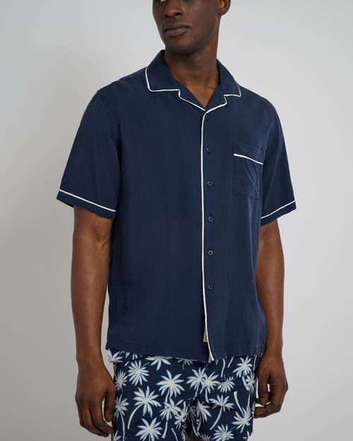 Onia Piped Tencel Convertible Vacation Shirt In Deep Navy/white