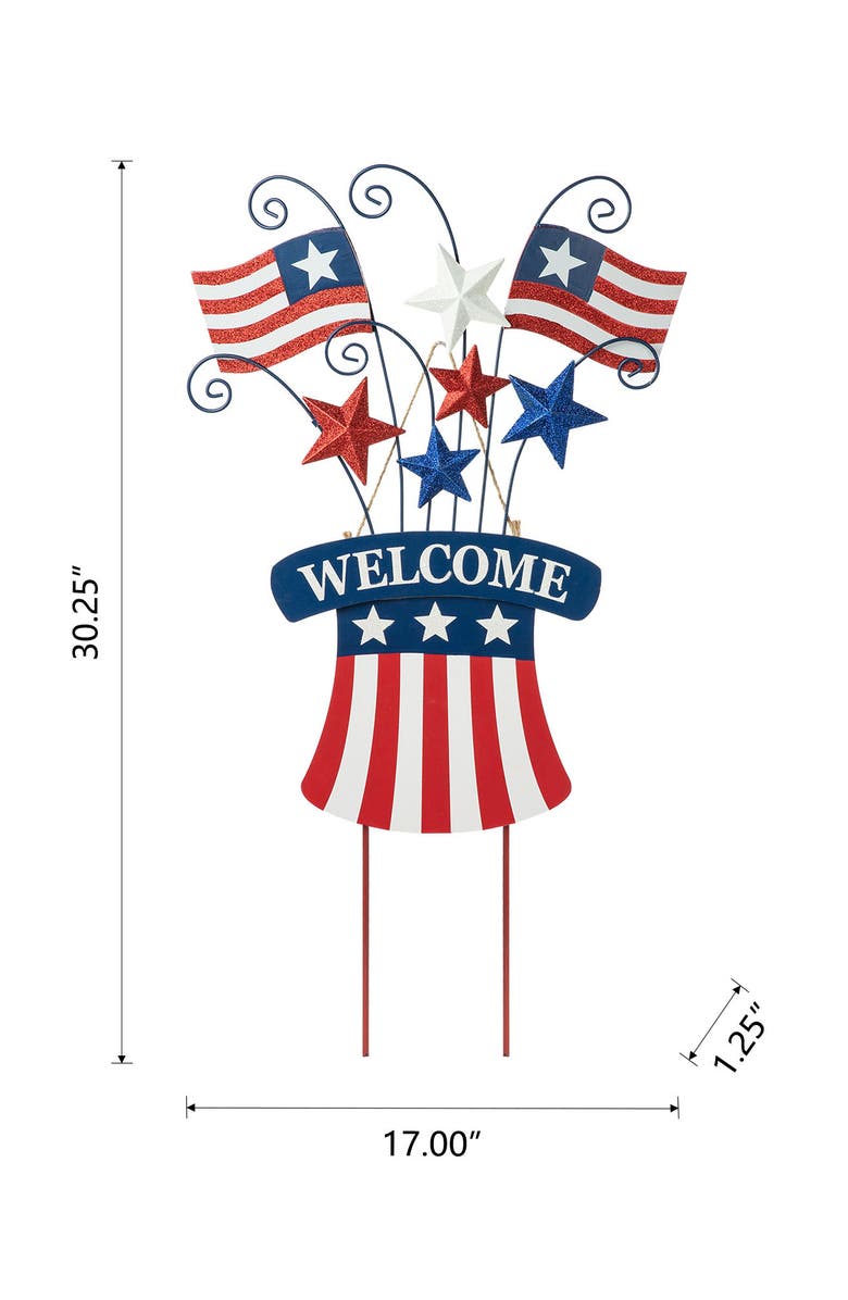 Glitzhome Wooden Metal Patriotic Flags Yard Stake or Wall Decor, Alternate, color, 
