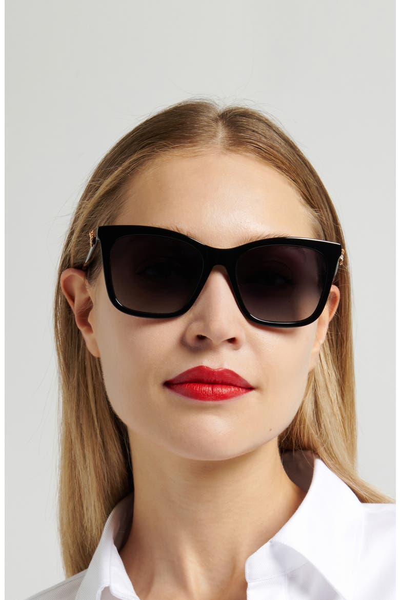 Her 55mm Gradient Rectangular Sunglasses, Alternate, color, BLACK/ DARK GREY SF