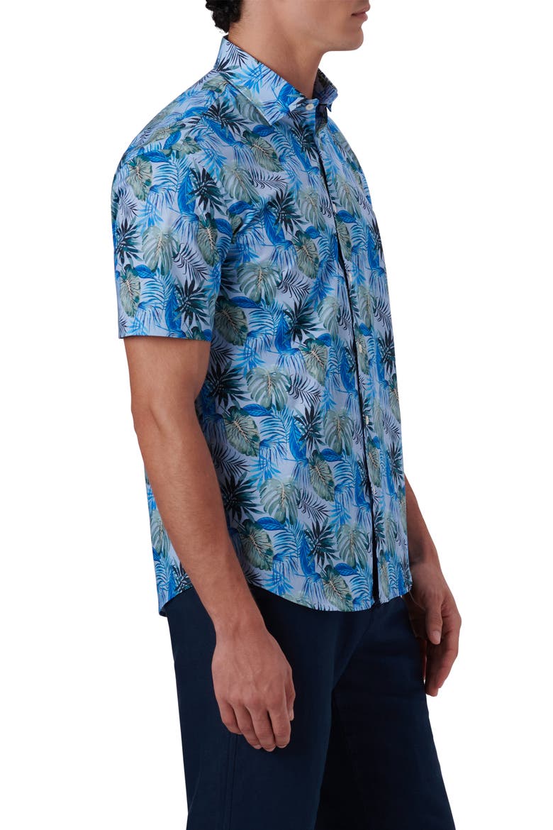 Classic Fit Print Stretch Cotton Short Sleeve Button-Up Shirt, Alternate, color, SKY