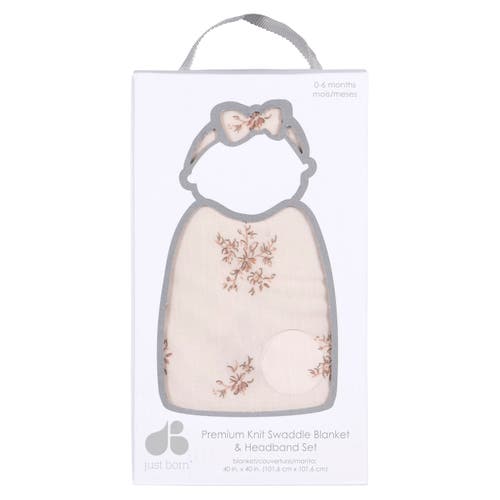 Just Born Swaddle Blanket & Headband Set In Pink