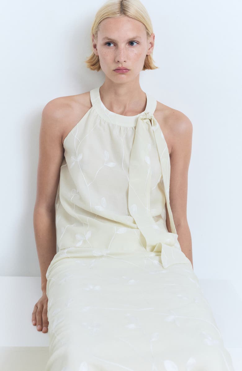 MANGO Embroidered Midi Skirt, Alternate, color, Ecru