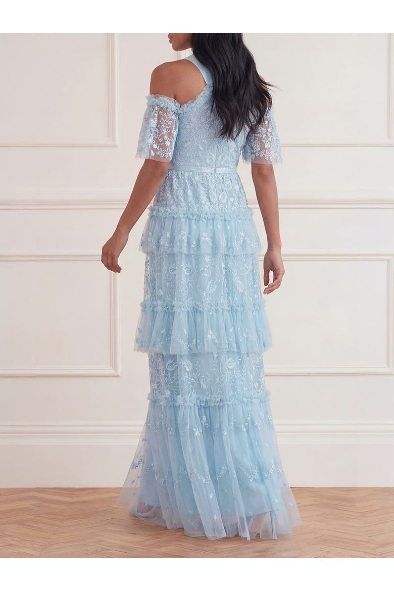 Primrose Tiered Maxi Gown, Alternate, color, Aqua