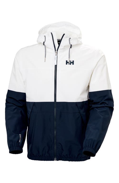 Helly Hansen Koster Waterproof Hooded Rain Jacket In White/navy