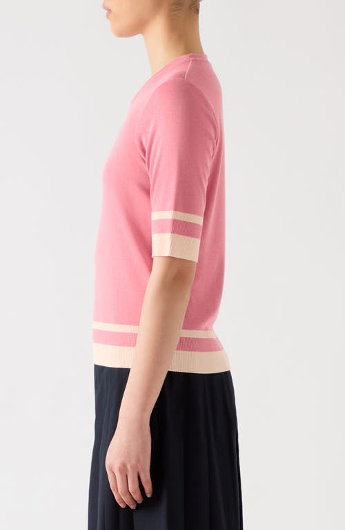Lk Bennett Micha Stripe Short Sleeve Sweater In Pink