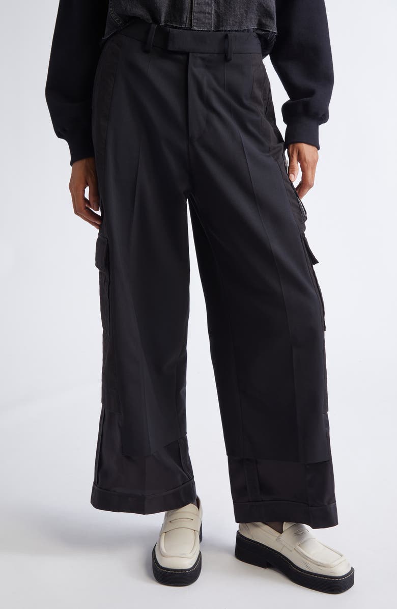 Undercover Paneled Mixed Media Cargo Trousers, Main, color, Black