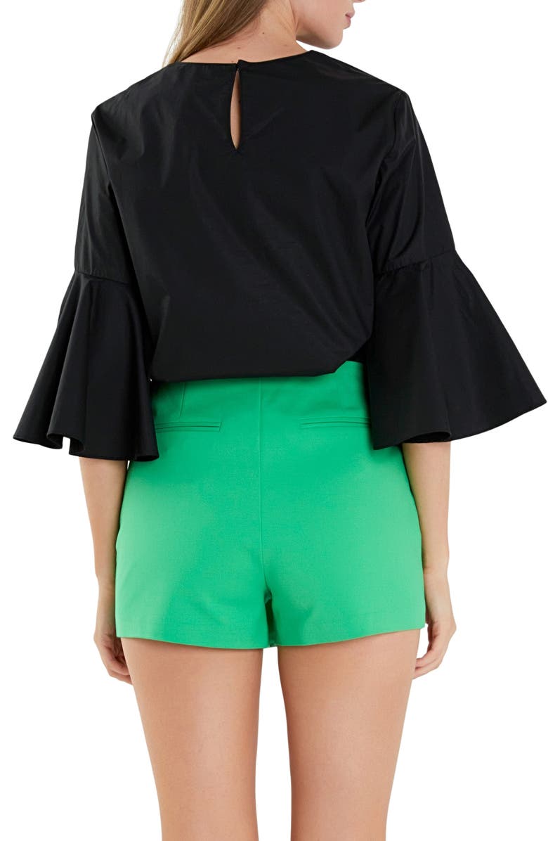 English Factory Bell Sleeve Cotton Top, Alternate, color, Black