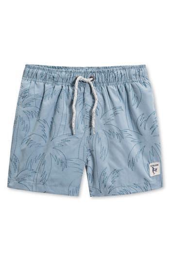 The Endless Summer Kids' Palm Embroidered Volley Swim Trunks In Blue