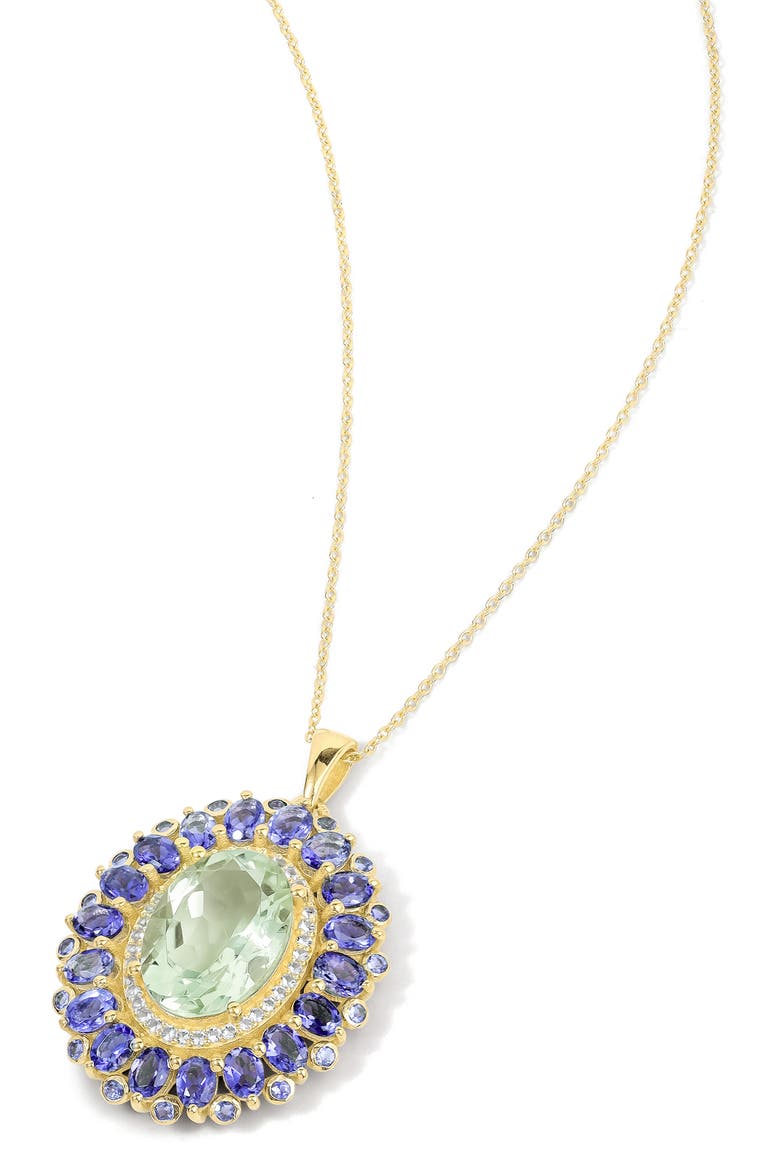 Green Quartz & Semiprecious Stone Halo Pendant Necklace, Main, color, GREEN/ PURPLE/ GOLD