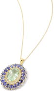YS GEMS Green Quartz & Semiprecious Stone Halo Pendant Necklace