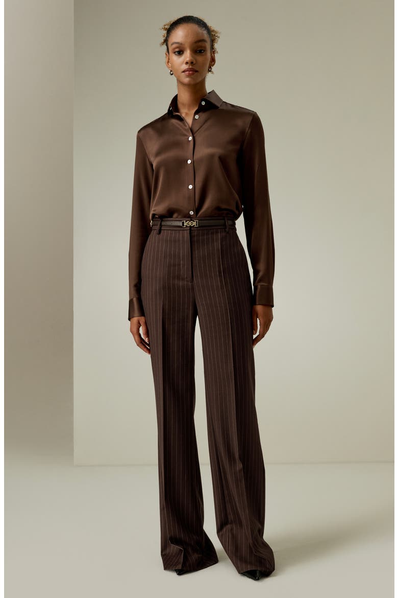 Women's Spread Collar Silk Shirt, Alternate, color, Chocolate