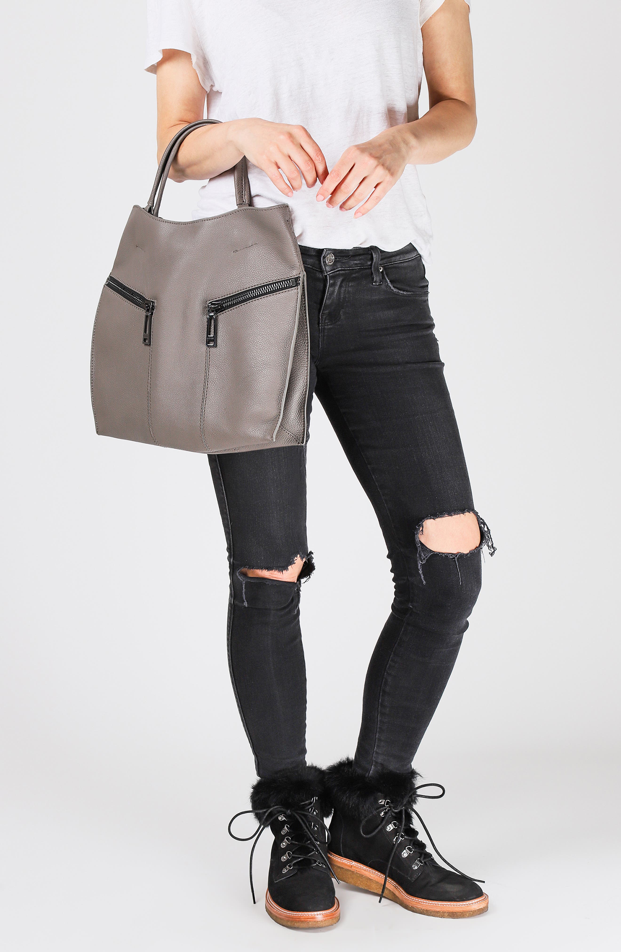 Trigger Pebbled Leather Satchel, Alternate, color, WINTER GREY