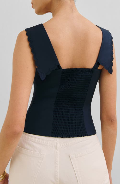 Reformation Juliane Square Neck Stretch Cotton Button-up Shirt In Midnight