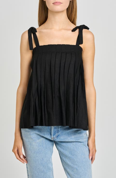 Stevie Pleated Tie Shoulder Babydoll Top