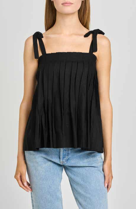 Stevie Pleated Tie Shoulder Babydoll Top