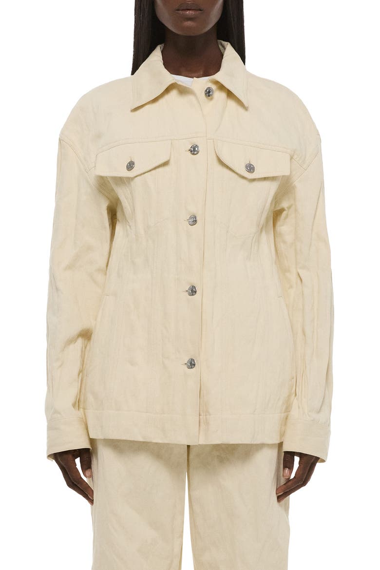 Metallic Crushable Crinkle Denim Jacket, Main, color, MUSLIN