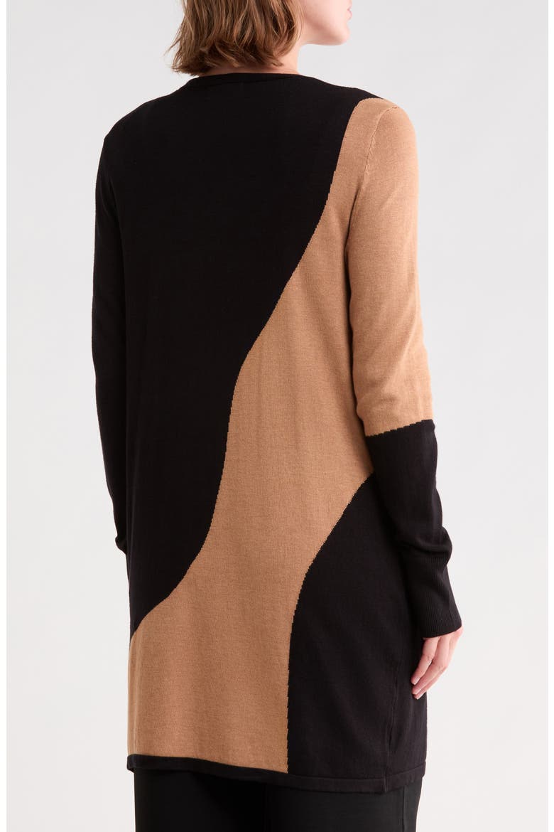 Colorblock Open Front Cardigan, Alternate, color, BLACK/ CAMEL