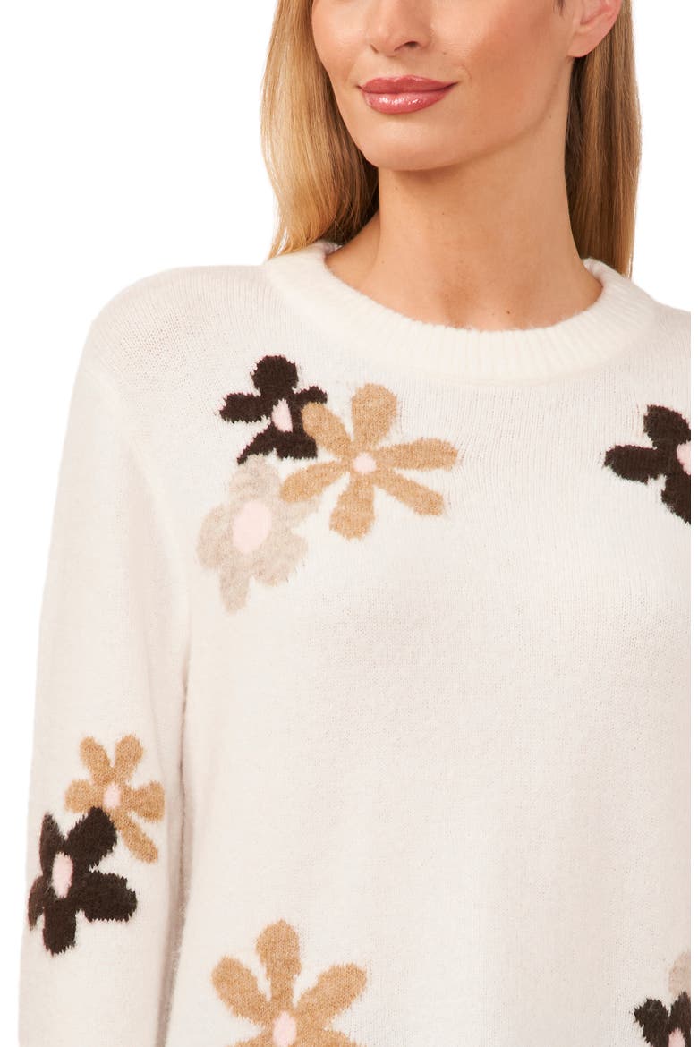 Floral Crewneck Sweater, Alternate, color, ANTIQUE WHITE