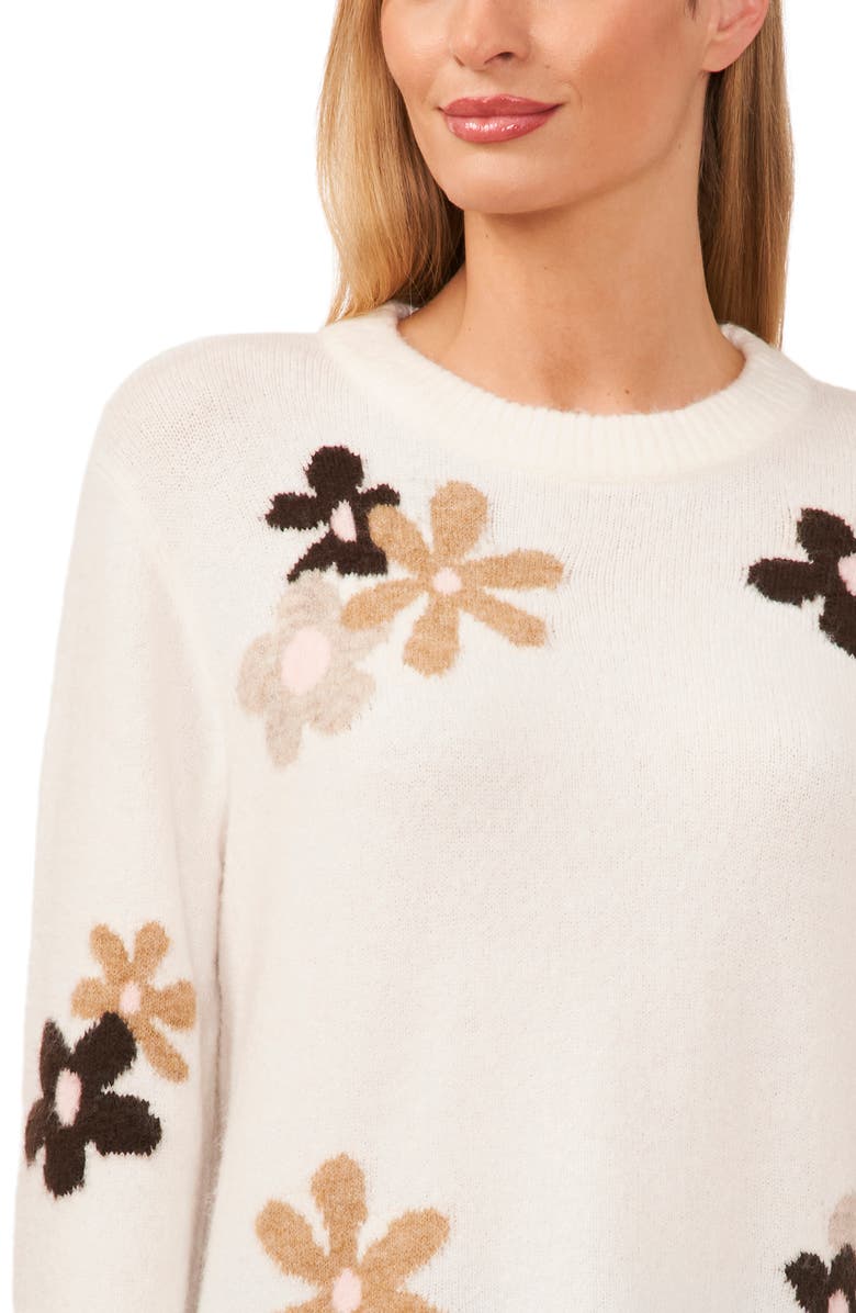 CeCe Floral Crewneck Sweater, Alternate, color, Antique White