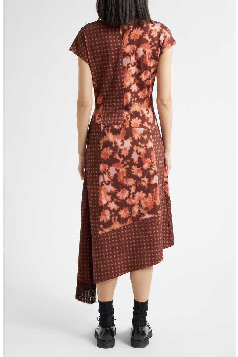 Desert Flower Mixed Print Asymmetric Hem Cotton Dress, Alternate, color, RUST MULTI