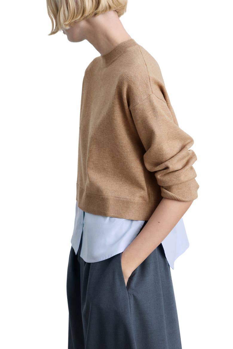 Mixed Media Layered Crewneck Sweater, Alternate, color, MEDIUM BROWN